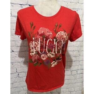 LUCKY BRAND Lucky Paradise Flower Red graphic tee cotton blend Size Small